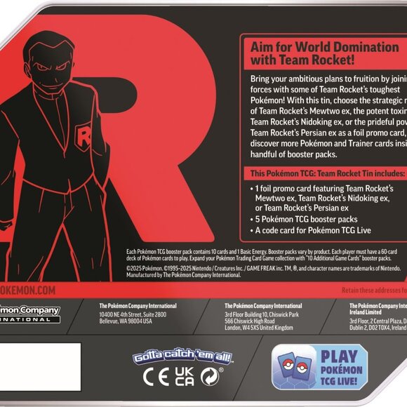 Pokémon TCG: Team Rocket Tin Mewtwo ex, Nidoking ex or Persian ex your choice - Picture 2 of 7